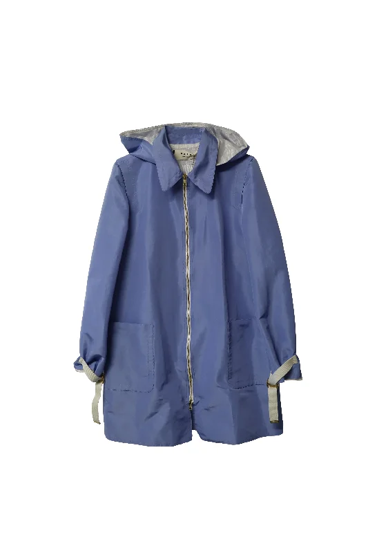 Marni Hooded Overcoat in Blue Polyester