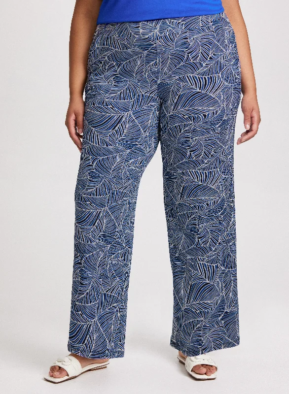 Leaf Print Pull-On Pants